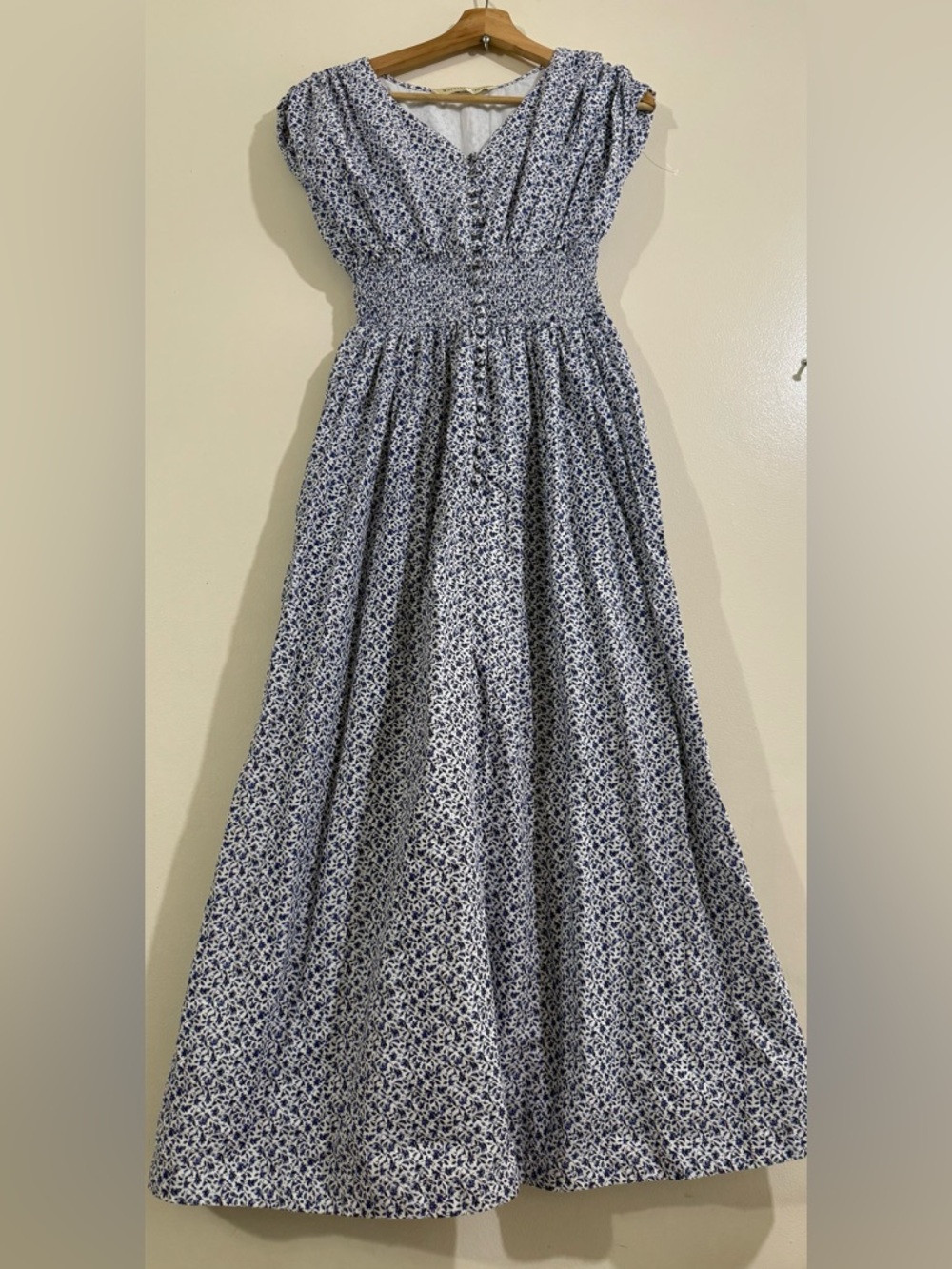 eshakti White Maxi Dress with Blue Floral Print